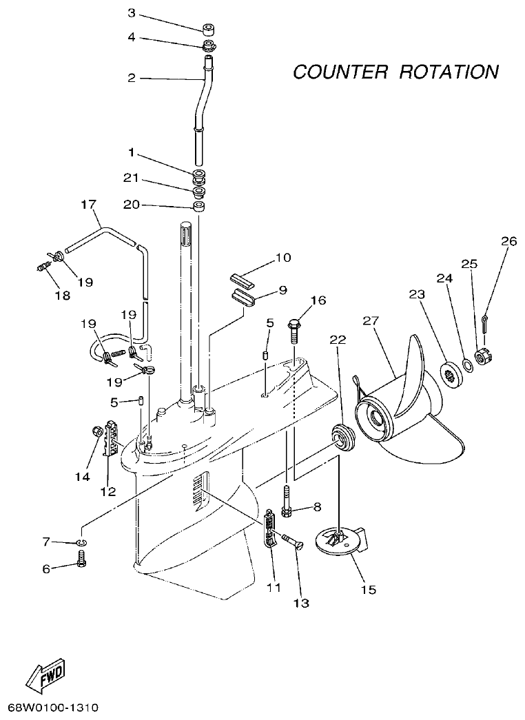 Yamaha F115TR, LF115TR, F115AET, FL115AET LOWER CASING & DRIVE 4 parts diagram
